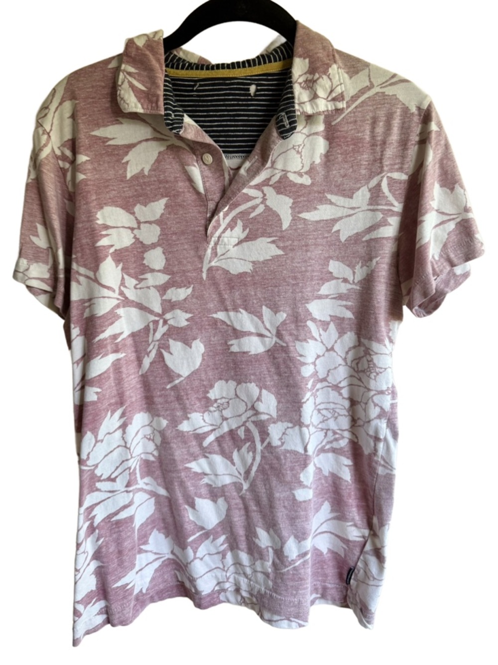 French Connection Men's Dusty Red Floral Short Sleeve Polo